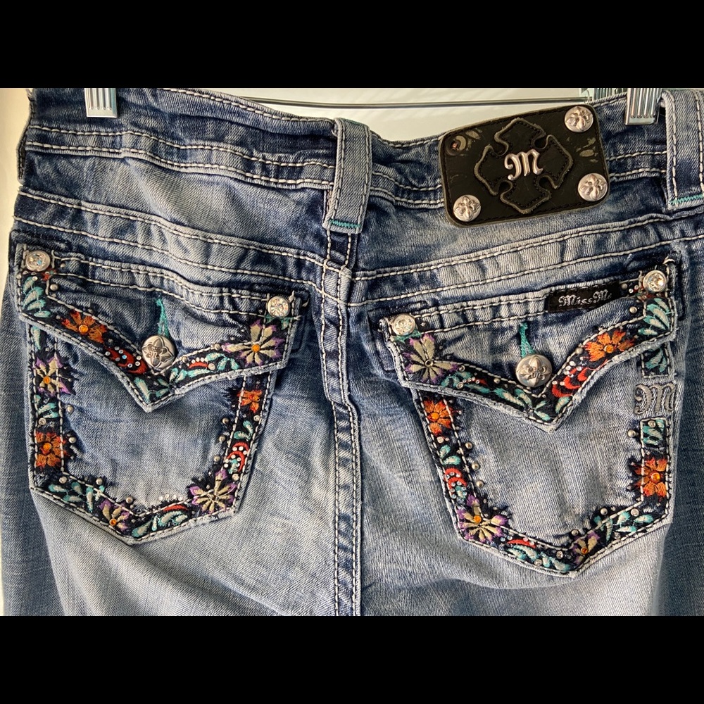 Miss Me Jeans -  Flower Embroidering on Back Pockets 